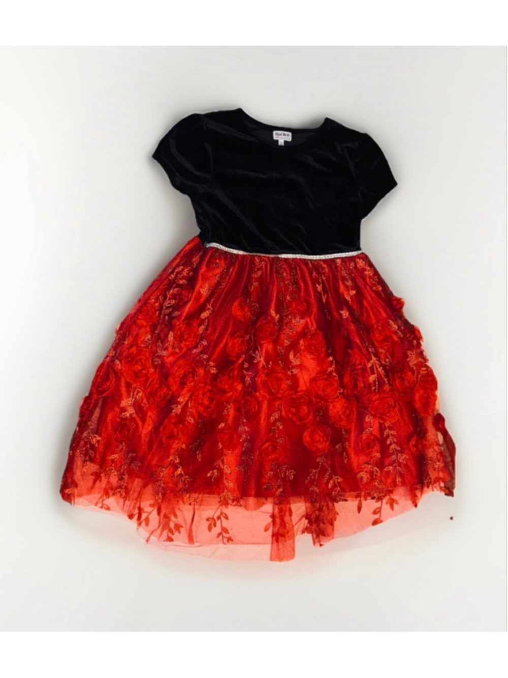 Blueberi Boulevard Black And Red Velvet And Tulle With 3d Roses Dress Size 14 - Picture 2 of 6